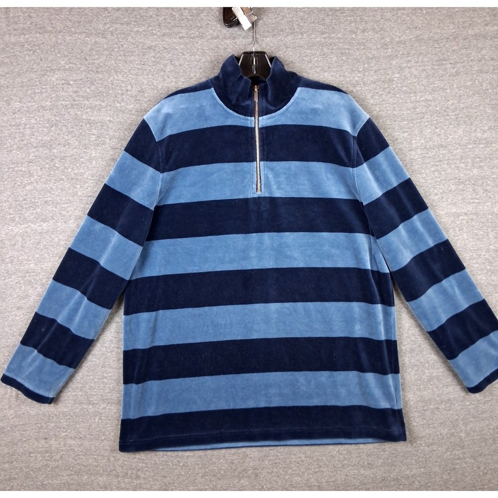 LRL Jacket Adult XL Blue Stripe Velour Velvet 1/4 Zip 90s Y2K Preppy Rugby